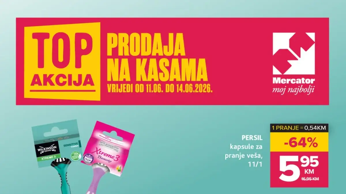 Mercator TOP akcija do 64% popusta – Persil kapsule 5,95 KM i Wilkinson brijači 1,95 KM