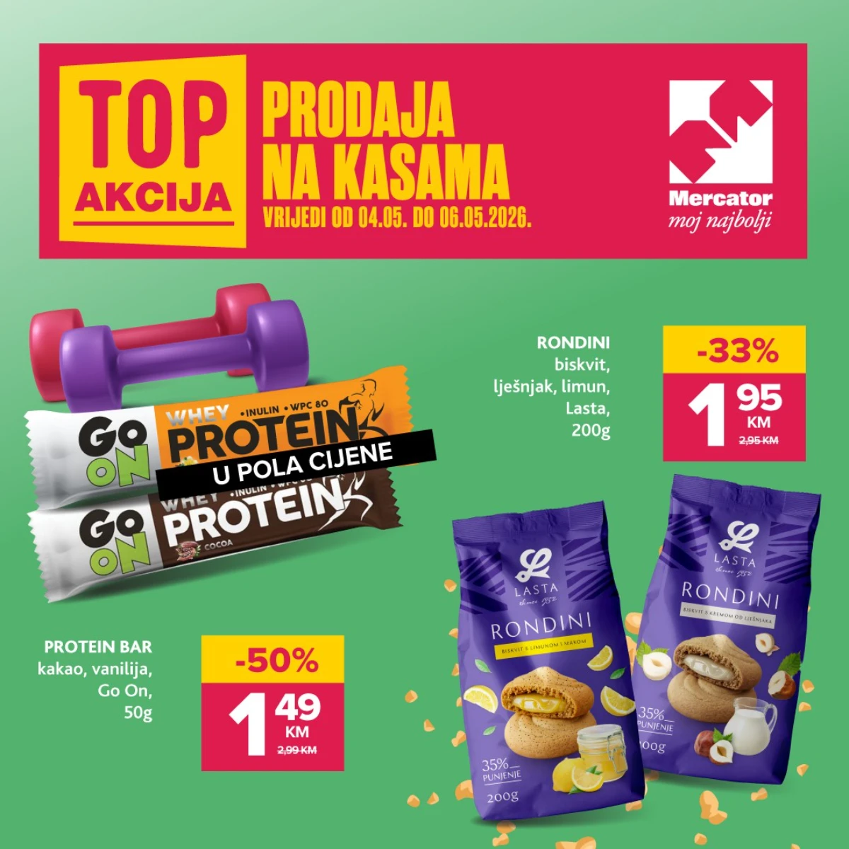 Lasta Rondini Konzum i Mercator TOP AKCIJA na kasama do -50% – protein bar 1,49 KM i ...