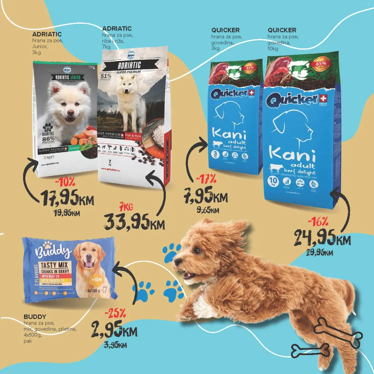 Konzum i Mercator katalog za ljubimce – Buddy, Quicker i Adriatic hrana za pse na akciji do 30.09.2026.