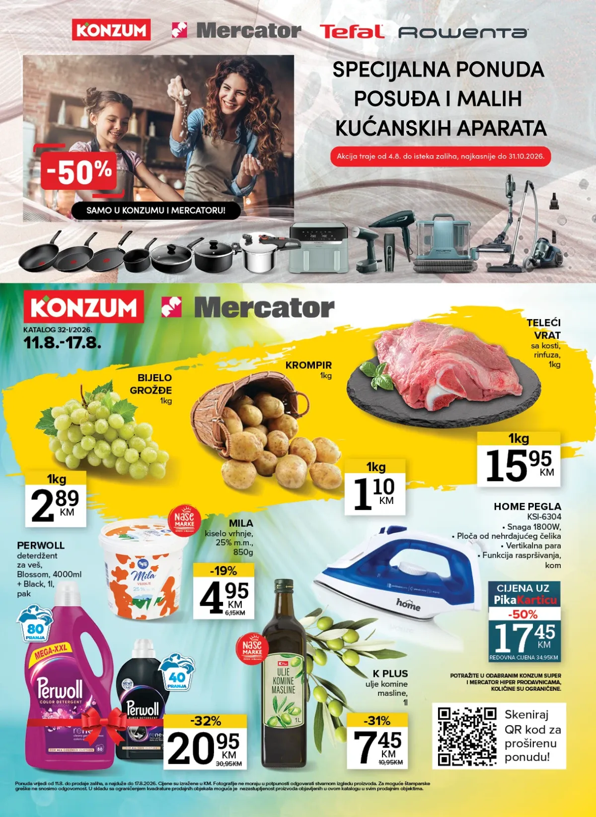Konzum i Mercator katalog od 11.08. do 17.08.2026. – akcije na voće, povrće, meso, prehranu, piće i proizvode za domaćinstvo