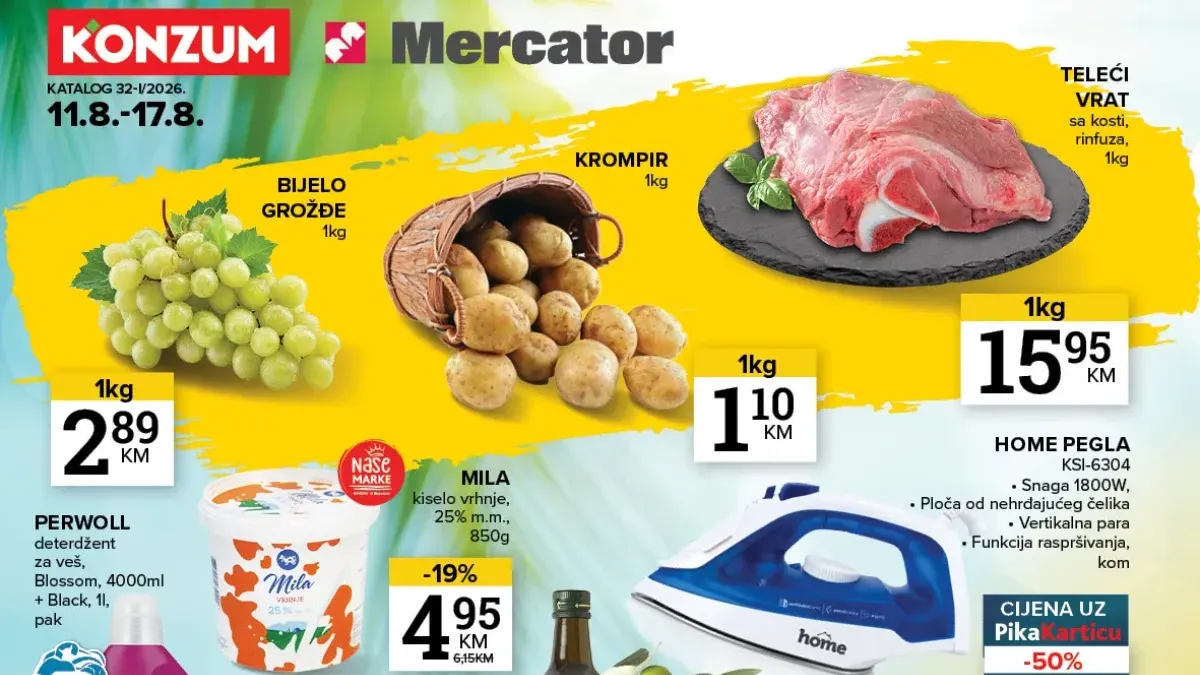Konzum i Mercator katalog do 17.08.2026. – popusti do 52% na odabrane proizvode i cijene već od 0,85 KM