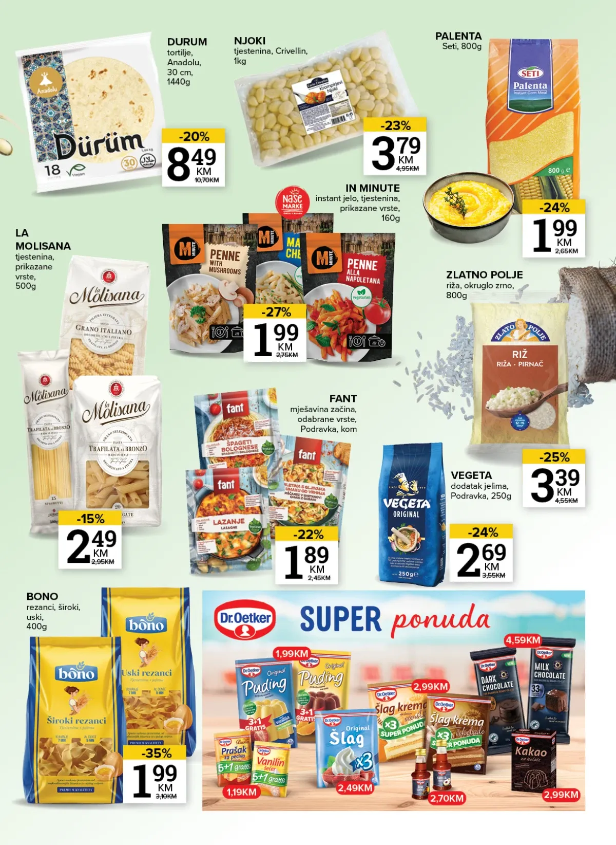 Konzum i Mercator katalog – tjestenina, riža, palenta i dodaci jelima