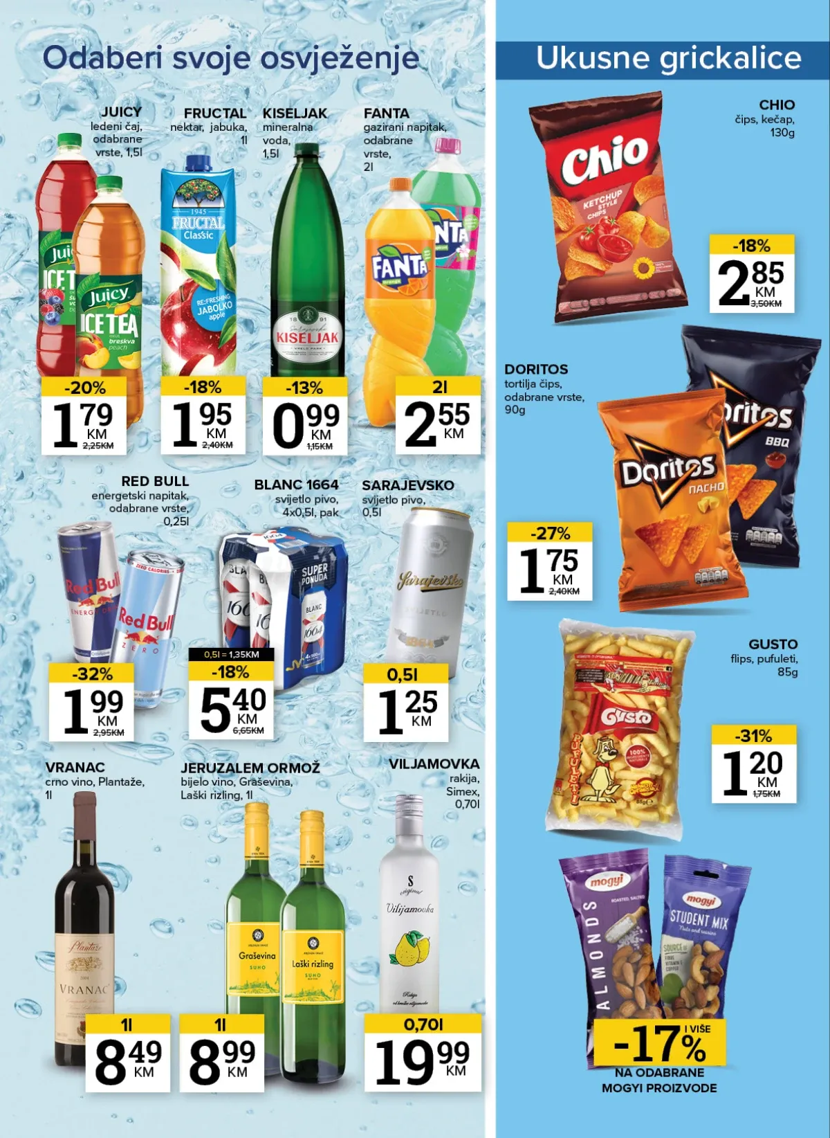 Konzum i Mercator katalog – sokovi, voda, energetska pića i grickalice