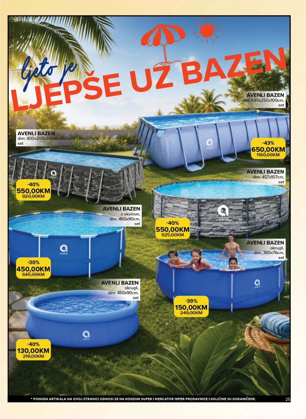 Konzum i Mercator katalog – ljetna akcija na Avenli bazene uz popuste do 43%