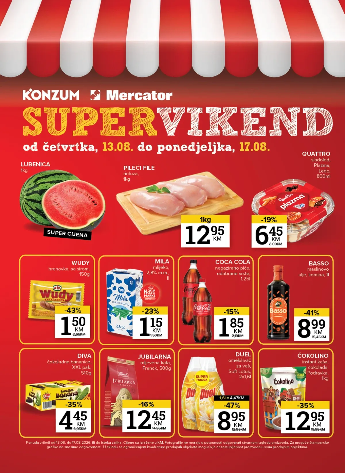 Konzum i Mercator Supervikend od 13.08. do 17.08.2026. – dodatne akcijske cijene