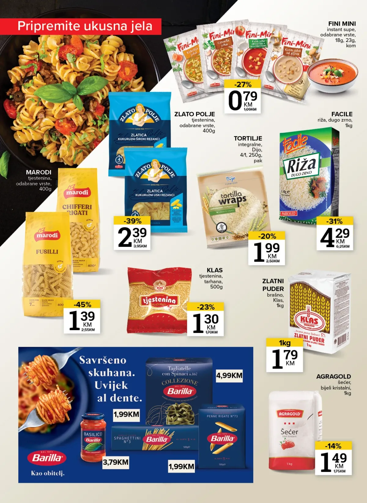 Konzum i Mercator katalog do 10.08.2026. – Barilla, Zlatno Polje, tortilje i riža na akciji (strana 12)