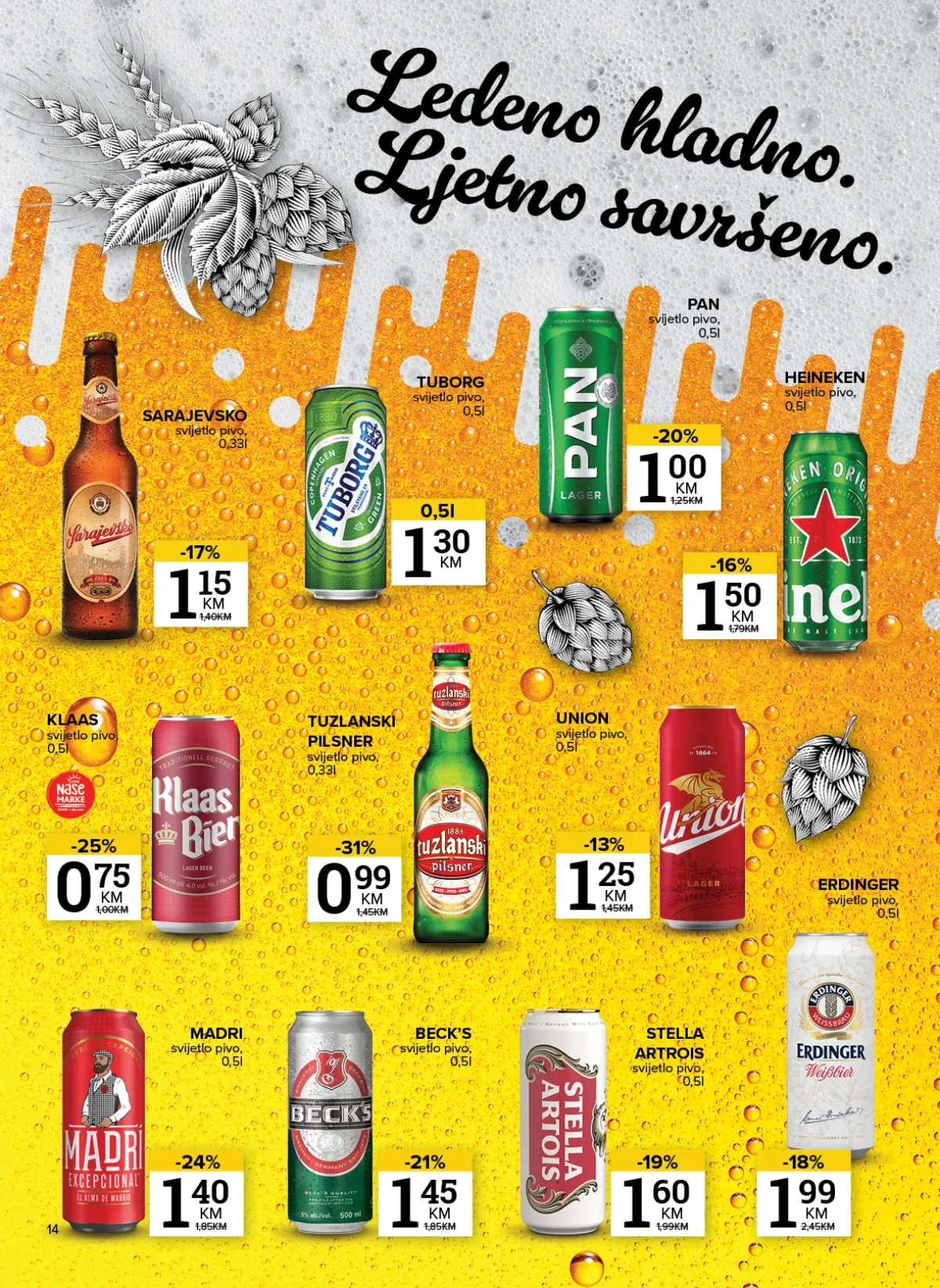 Konzum i Mercator katalog do 10.08.2026. – Heineken, Tuborg, Sarajevo, Beck's i druga piva (strana 14)