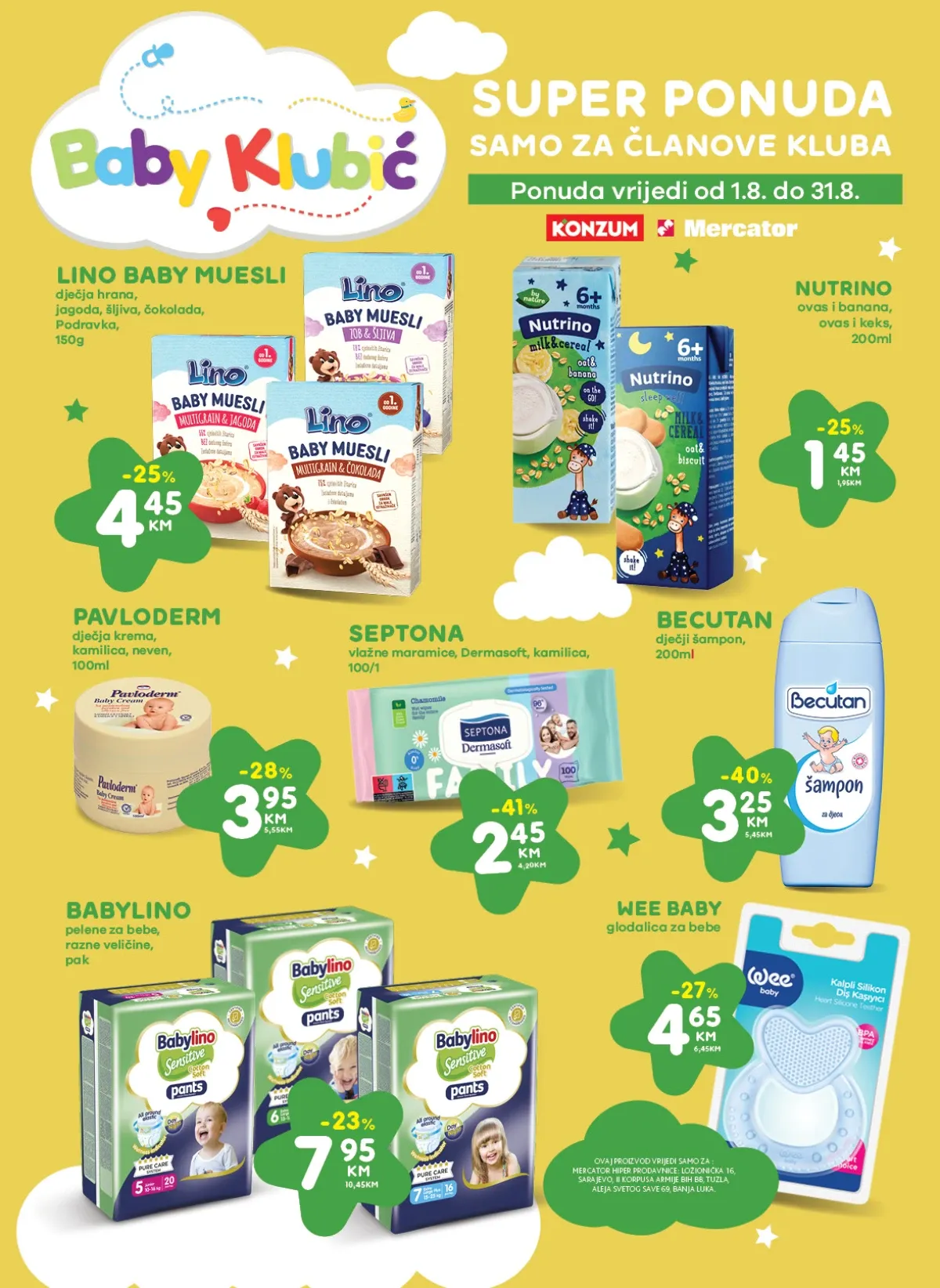 Konzum i Mercator katalog do 10.08.2026. – Baby Klubić pogodnosti i proizvodi za bebe (strana 20)
