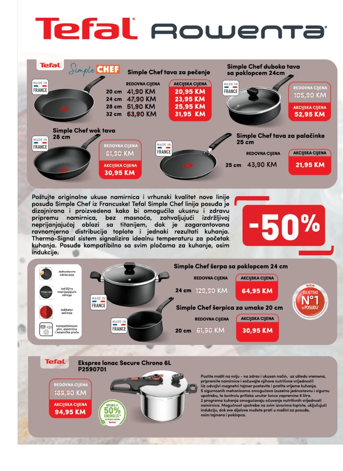 Konzum i Mercator katalog do 10.08.2026. – Tefal tave, lonci i posuđe uz popuste do 50% (strana 24)