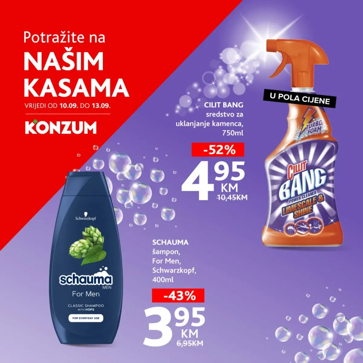 Konzum akcija na kasama od 10.09. do 13.09.2026. – Schauma šampon i Cillit Bang sredstvo sniženi do 52%