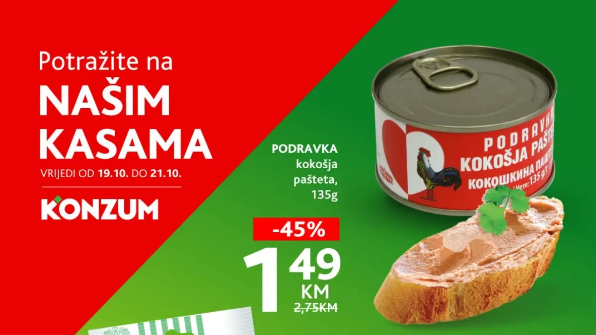 Konzum i Mercator TOP akcija na kasama od 19. do 21.10.2026. – popusti do 45% i super cijene