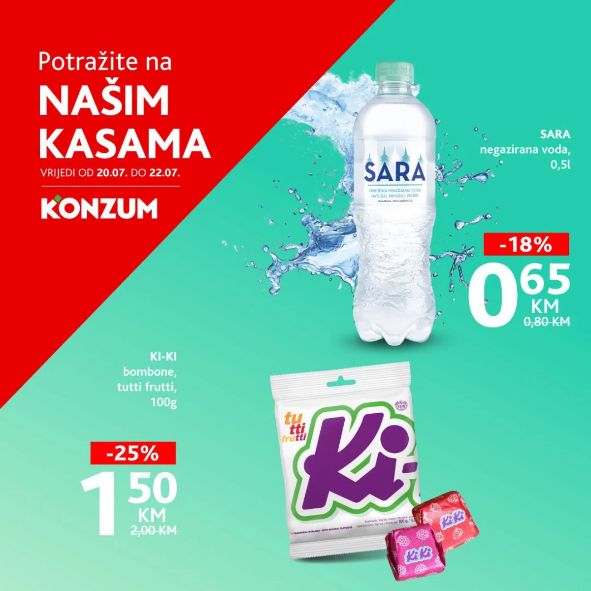 Konzum akcija Našim kasama od 20. do 22.07.2026. – popusti do 25% na odabrane proizvode