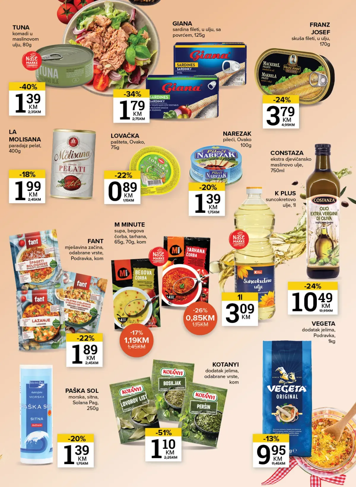 Konzum i Mercator katalog – tuna, paštete, supe, ulje, začini i sol