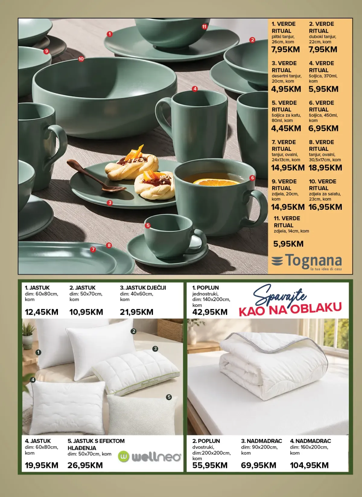 Konzum i Mercator katalog – Tognana posuđe, jastuci, popluni i madraci