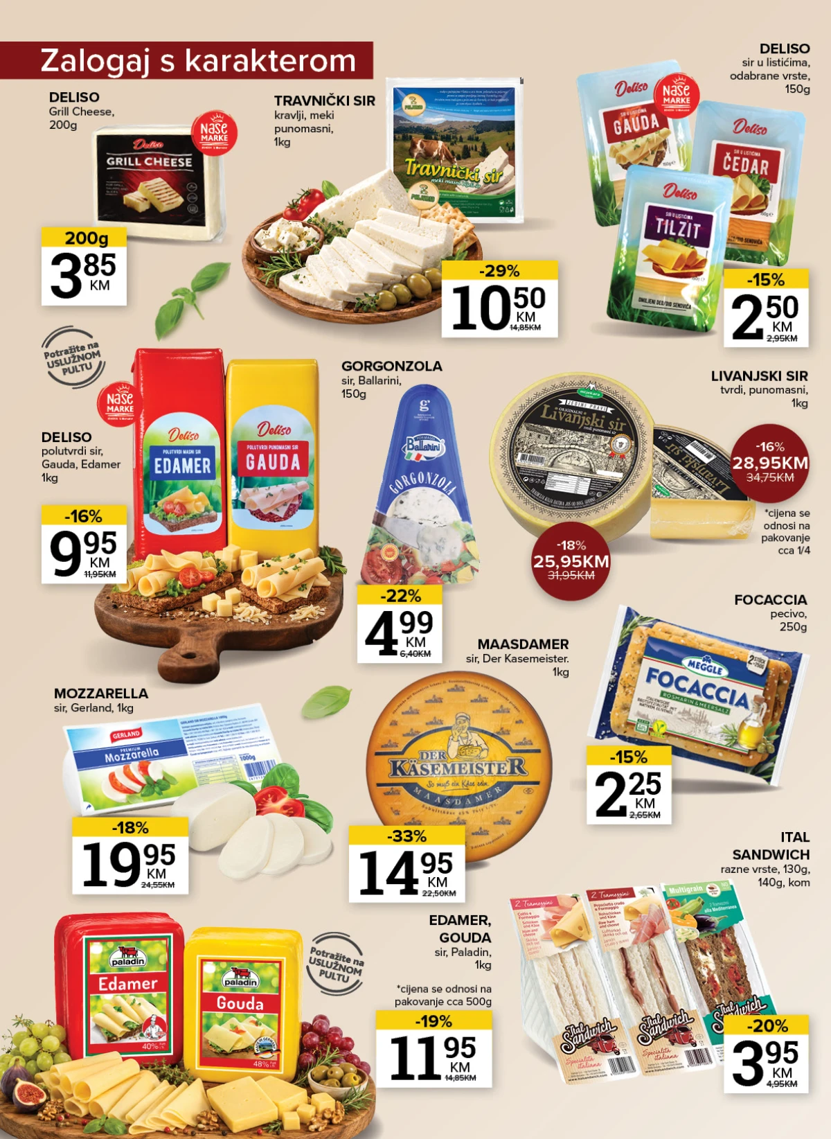 Konzum i Mercator katalog – sirevi, mozzarella, gauda, edamer i gorgonzola