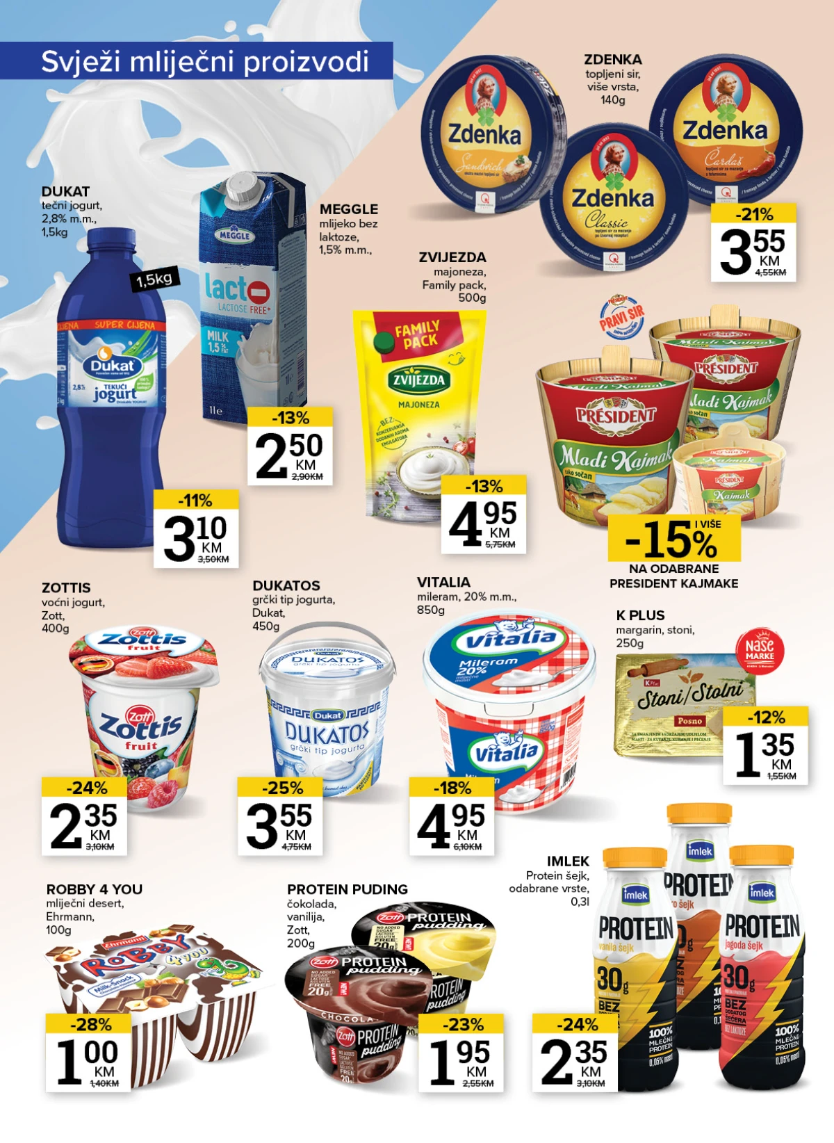 Konzum i Mercator katalog – mliječni proizvodi, jogurt, kajmak i proteinski proizvodi