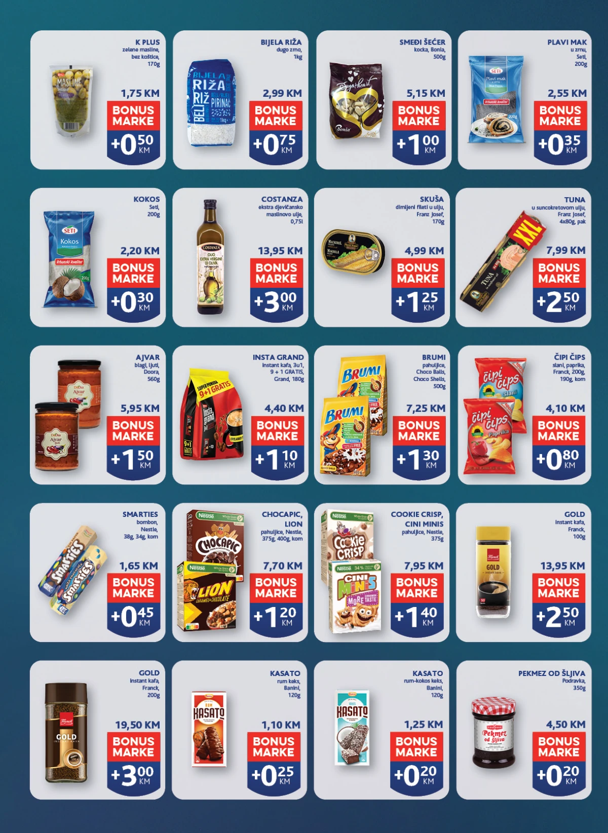 Konzum i Mercator Pika Bonus program – prehrana, kafa, grickalice i namirnice