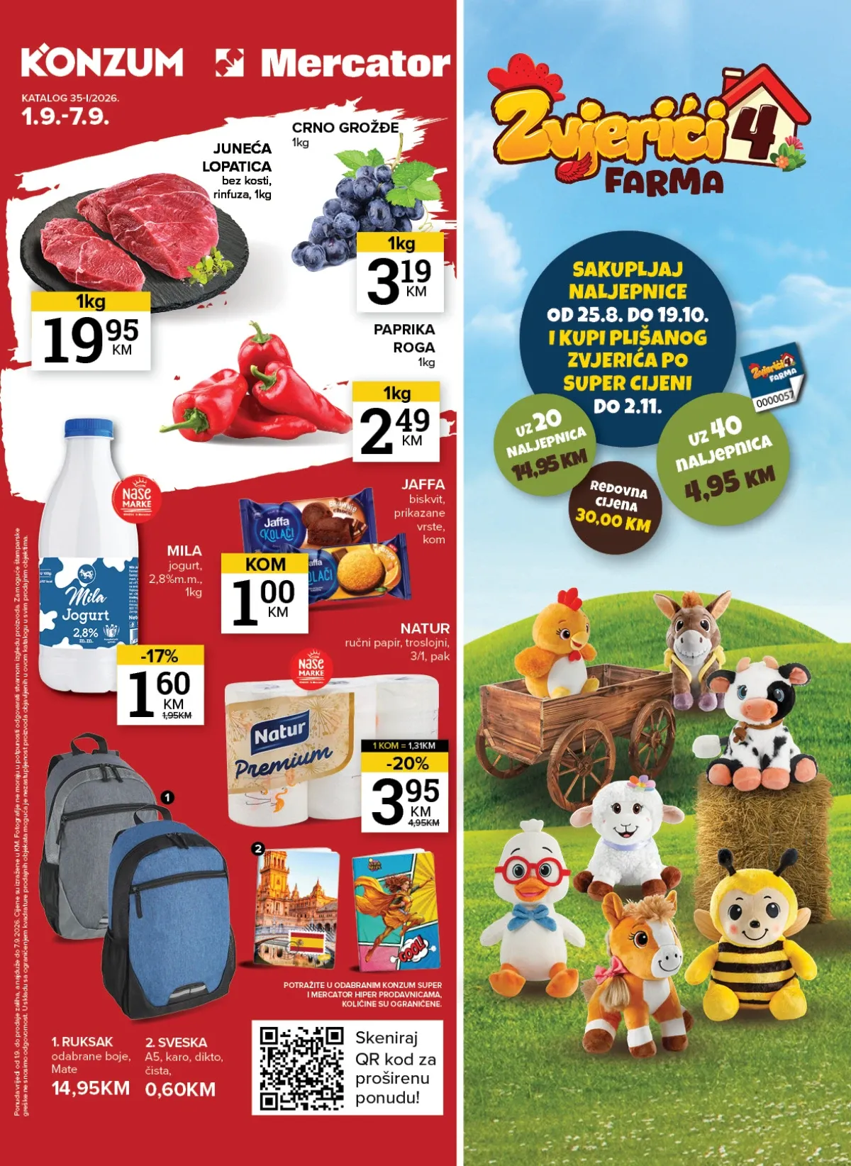 Konzum i Mercator katalog od 01.09. do 07.09.2026. – akcijska ponuda hrane, pića, higijene i proizvoda za dom uz sniženja do 61%