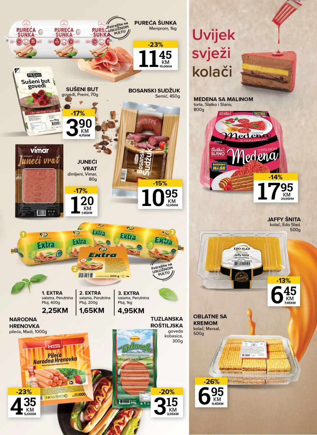 Konzum i Mercator katalog – Menprom pureća šunka i Madi pileća hrenovka uz sniženja do 23%