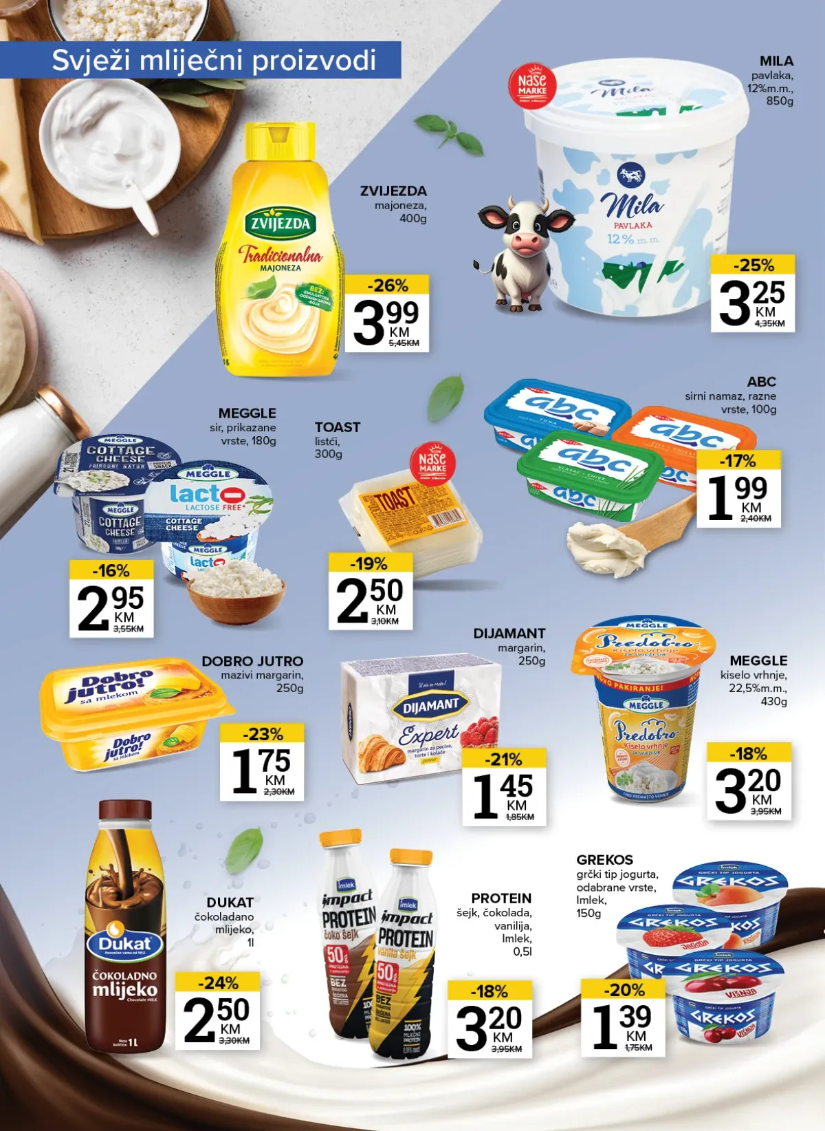Konzum i Mercator katalog – ABC sirni namaz i Meggle kiselo vrhnje u ponudi svježih mliječnih proizvoda