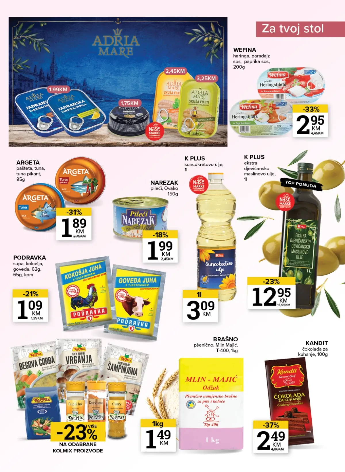 Konzum i Mercator katalog – Kandit čokolada za kuhanje i Wefina fileti haringe uz sniženja do 37%