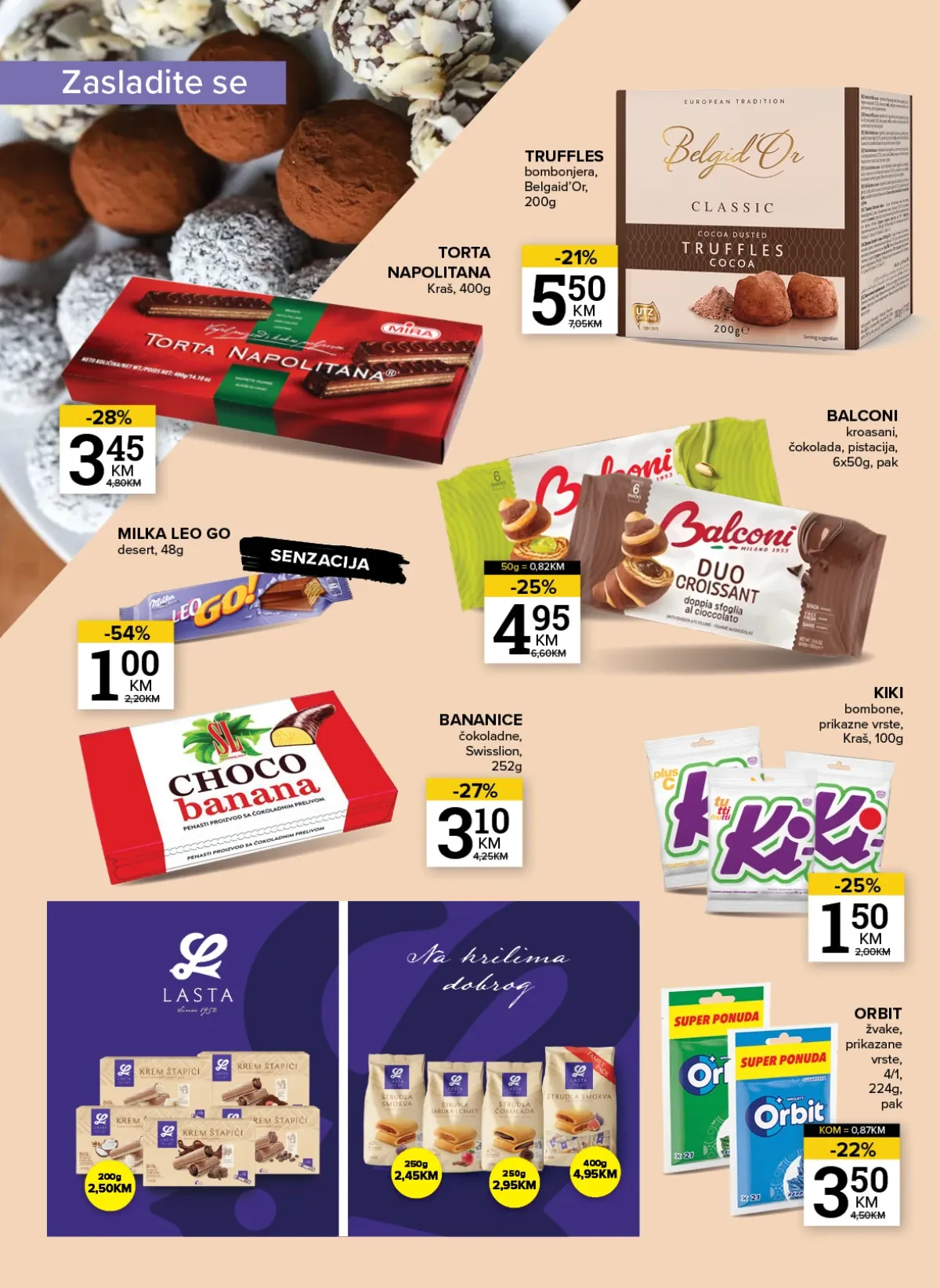 Konzum i Mercator katalog – Milka Leo Go i Kraš Torta Napolitana uz sniženja do 54%