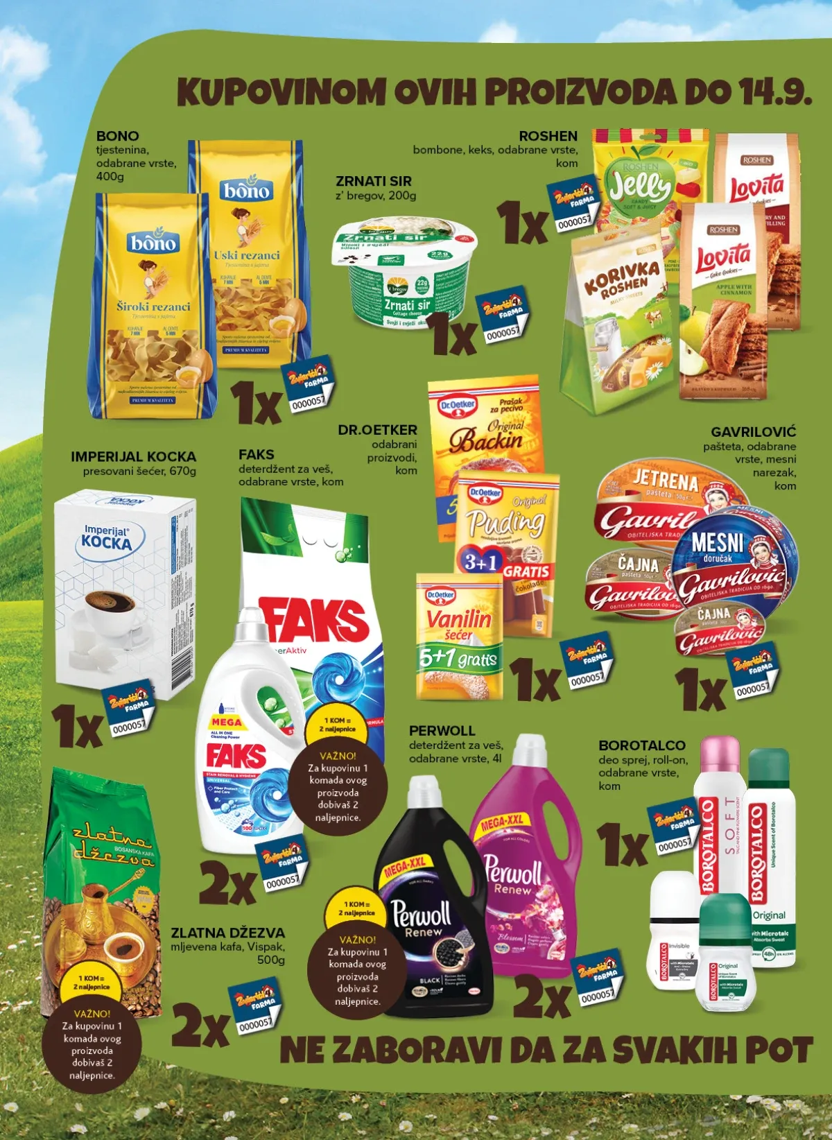 Konzum i Mercator katalog do 14.09.2026. – Faks, Perwoll, Zrnati sir i Borotalco