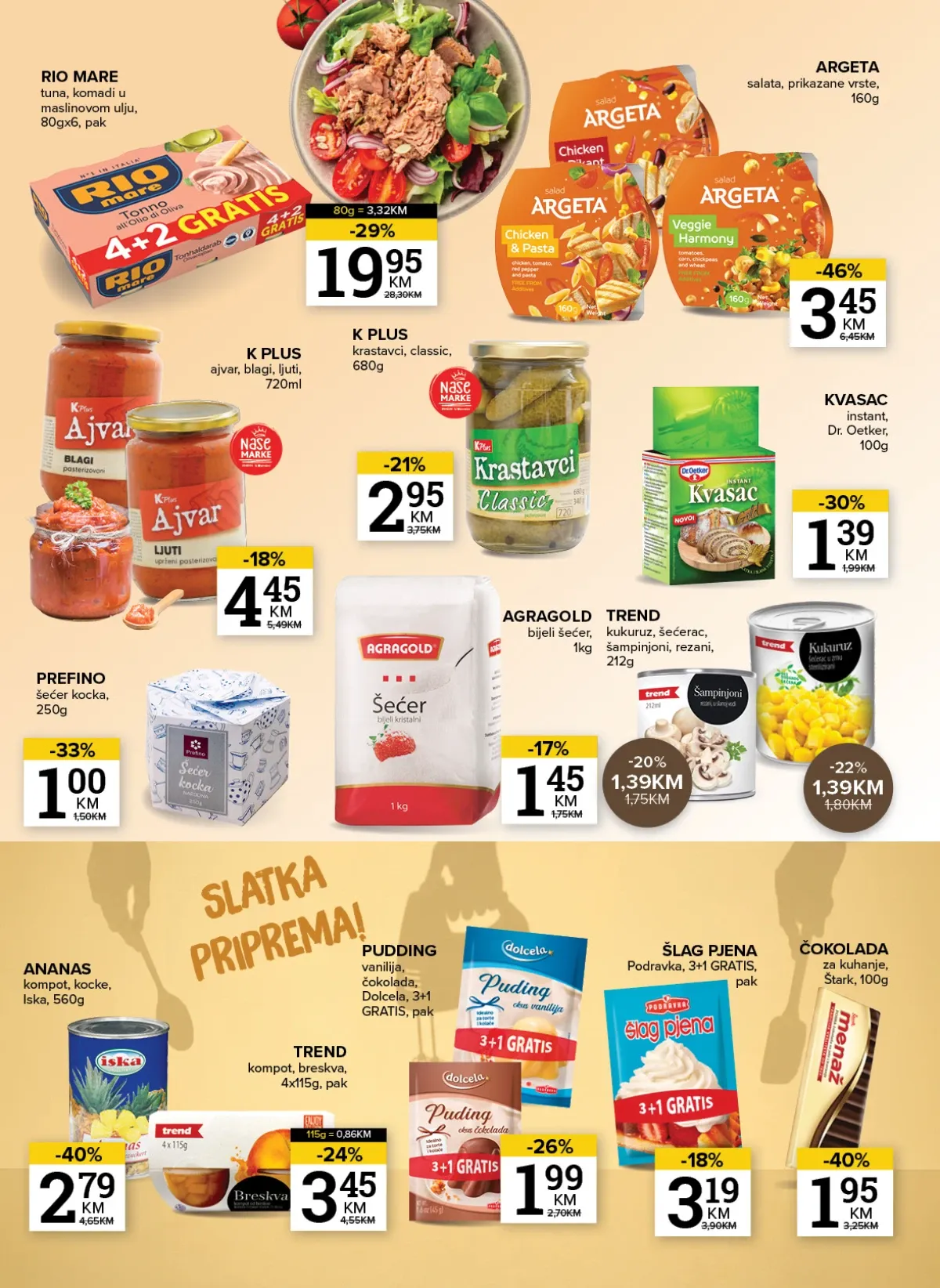 Konzum i Mercator katalog do 14.09.2026. – tunjevina, Argeta, ajvar i slatki program