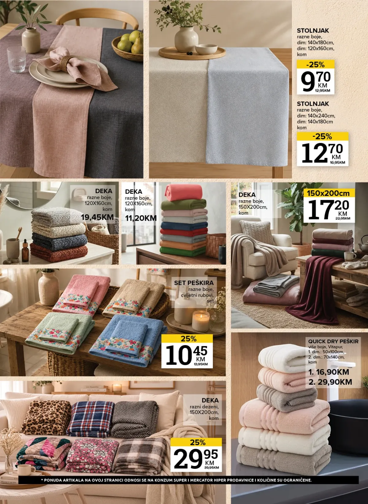 Konzum i Mercator katalog – peškiri, deke i stolnjaci