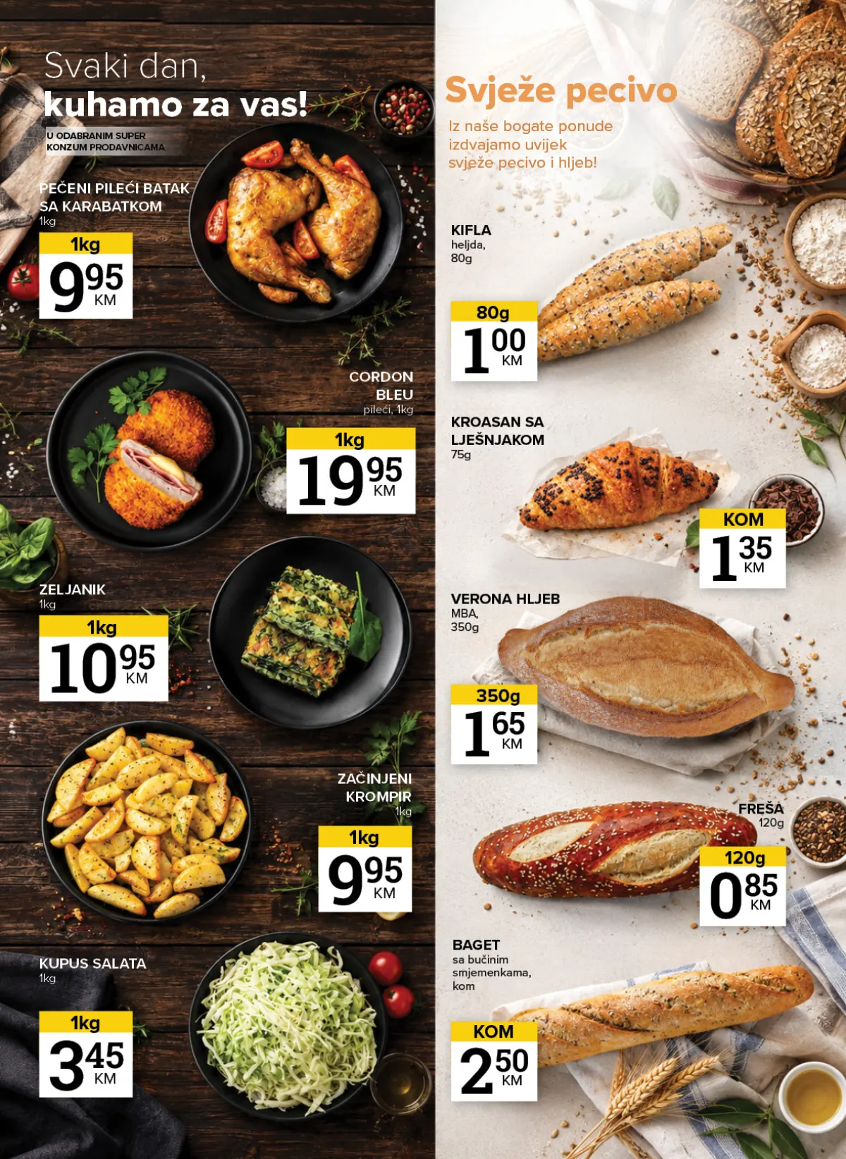 Konzum i Mercator gotova jela i svježe pecivo na akciji