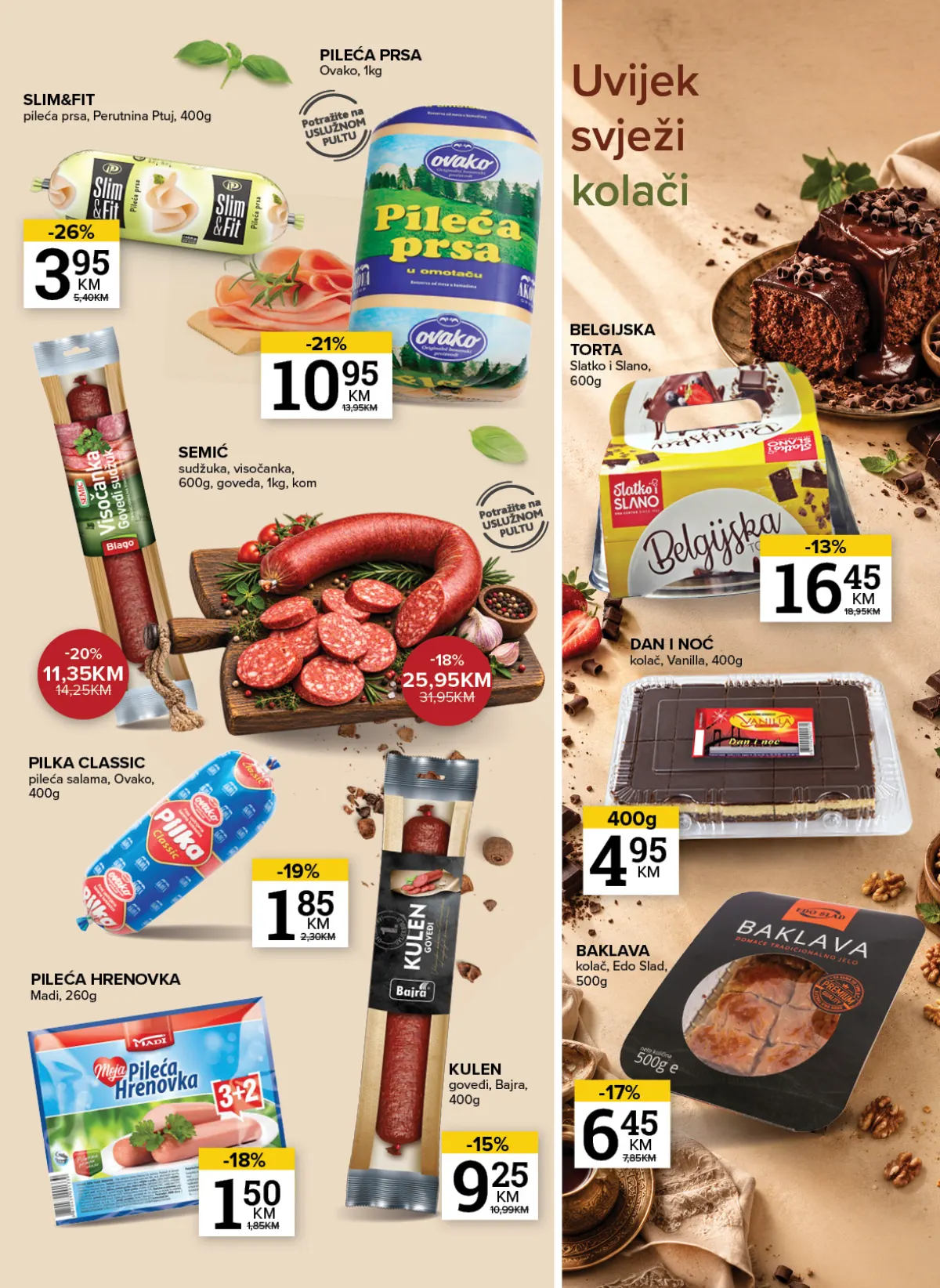 Konzum i Mercator pileći proizvodi, suhomesnato i kolači