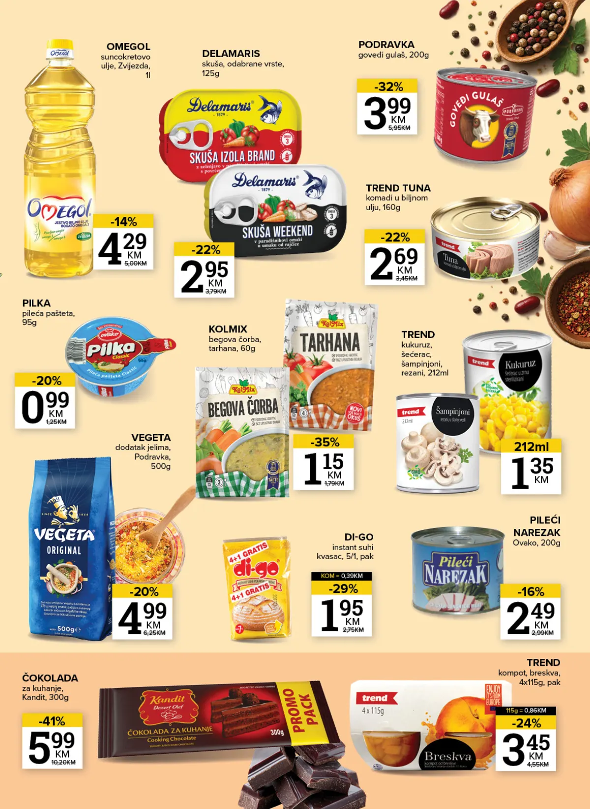Konzum i Mercator konzerve, začini, ulje i čokolade