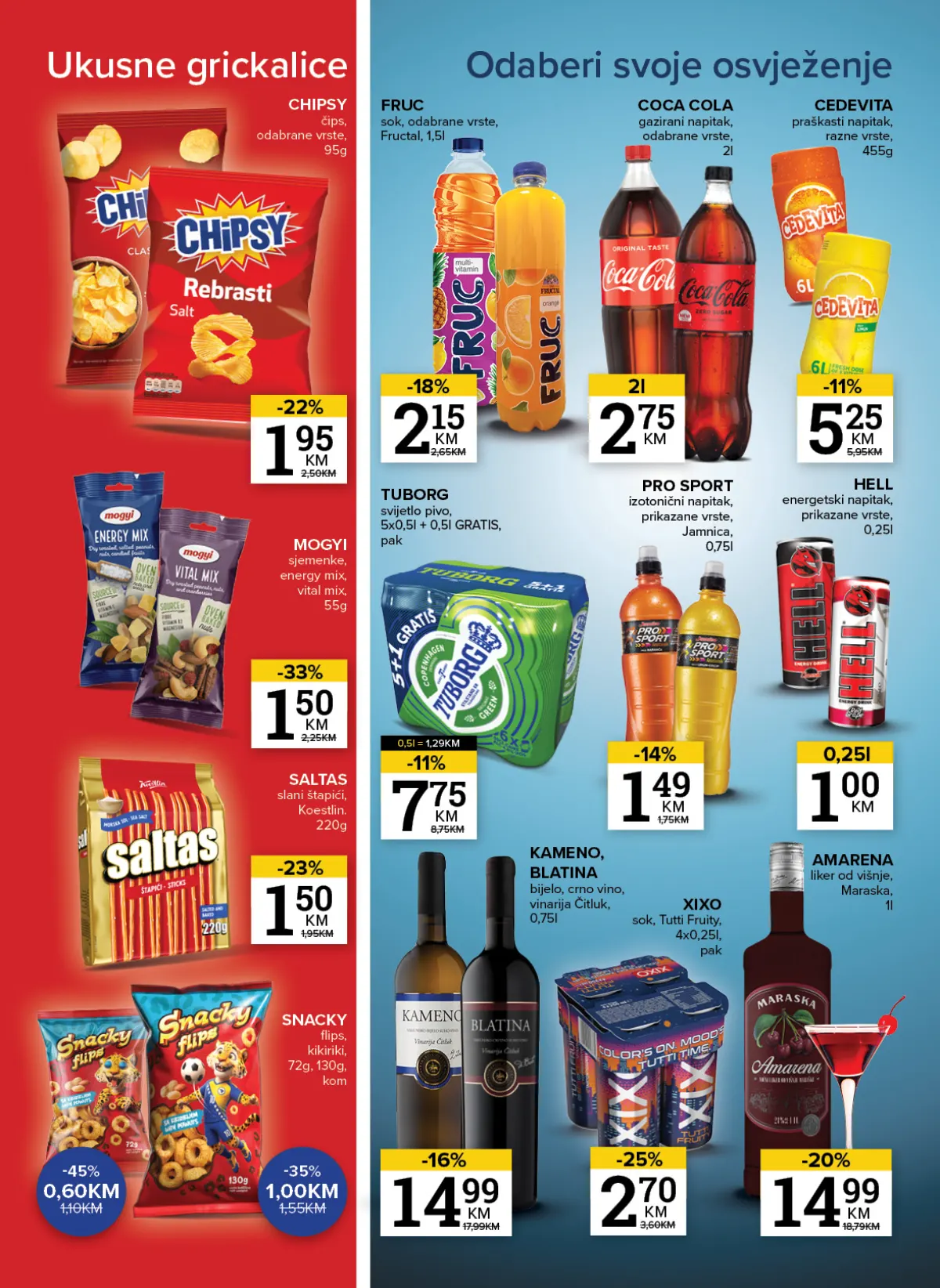Konzum i Mercator grickalice, sokovi, voda i energetska pića