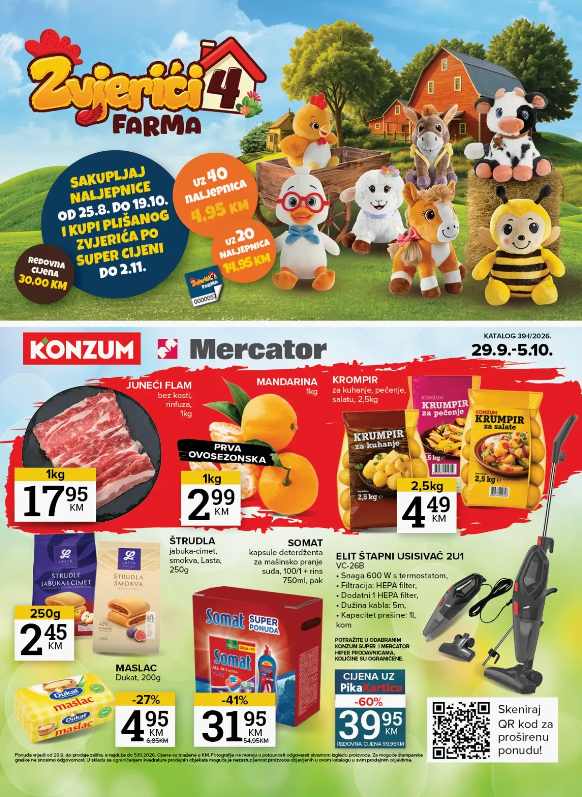 Konzum i Mercator katalog od 29.09. do 05.10.2026. – juneći flam, mandarine, krompir, Somat i brojne akcijske cijene