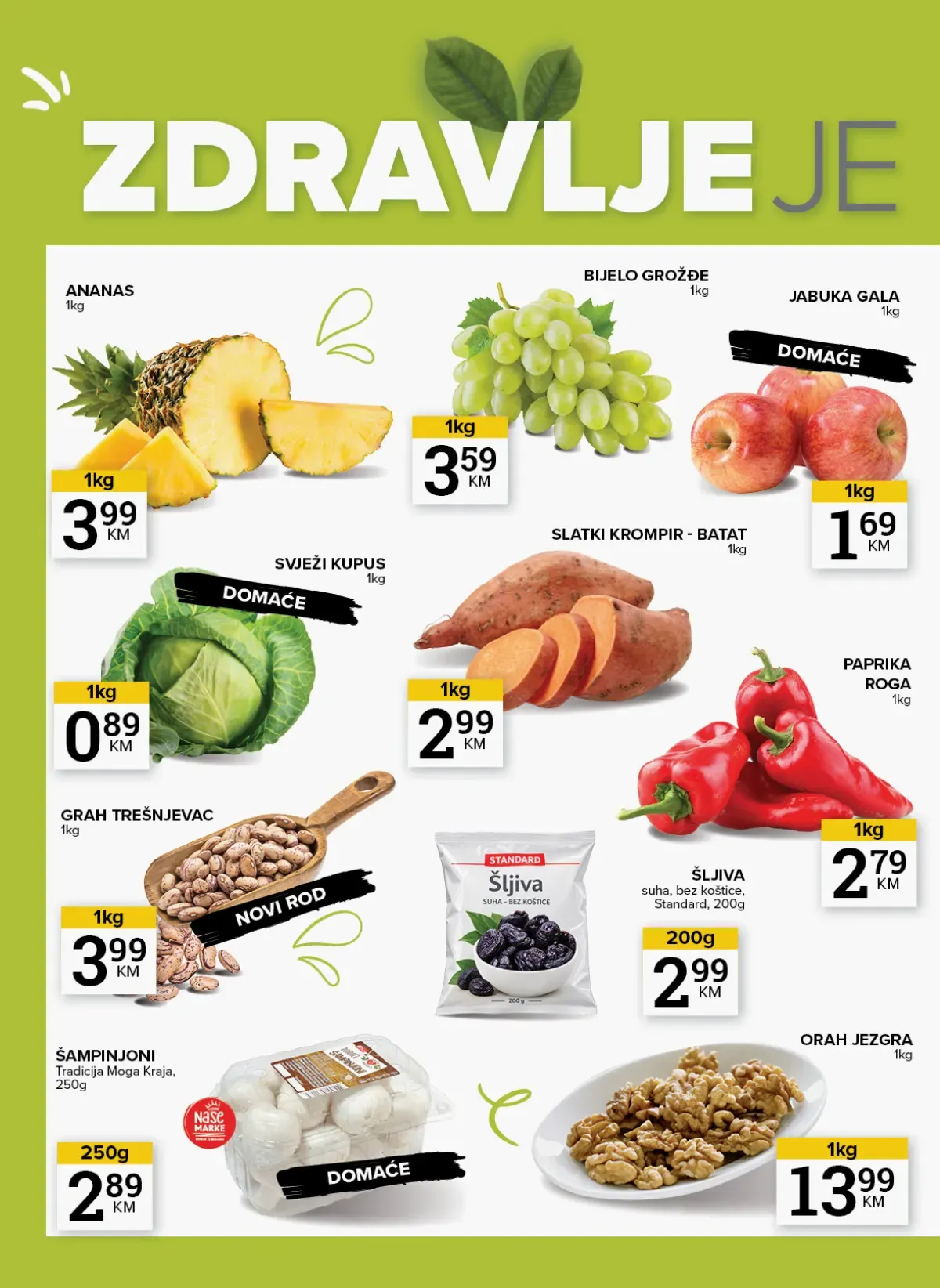 Konzum i Mercator voće i povrće – ananas, grožđe, jabuke, kupus i paprika