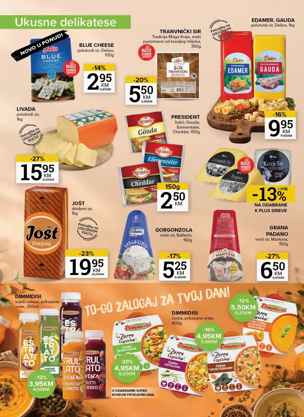 Konzum i Mercator delikatesa – sirevi i gotovi obroci