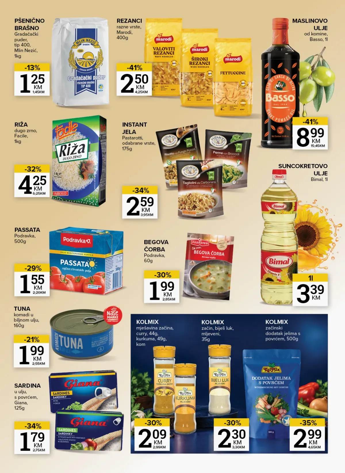 Konzum i Mercator osnovne namirnice – brašno, riža, tjestenina, ulje i konzerve