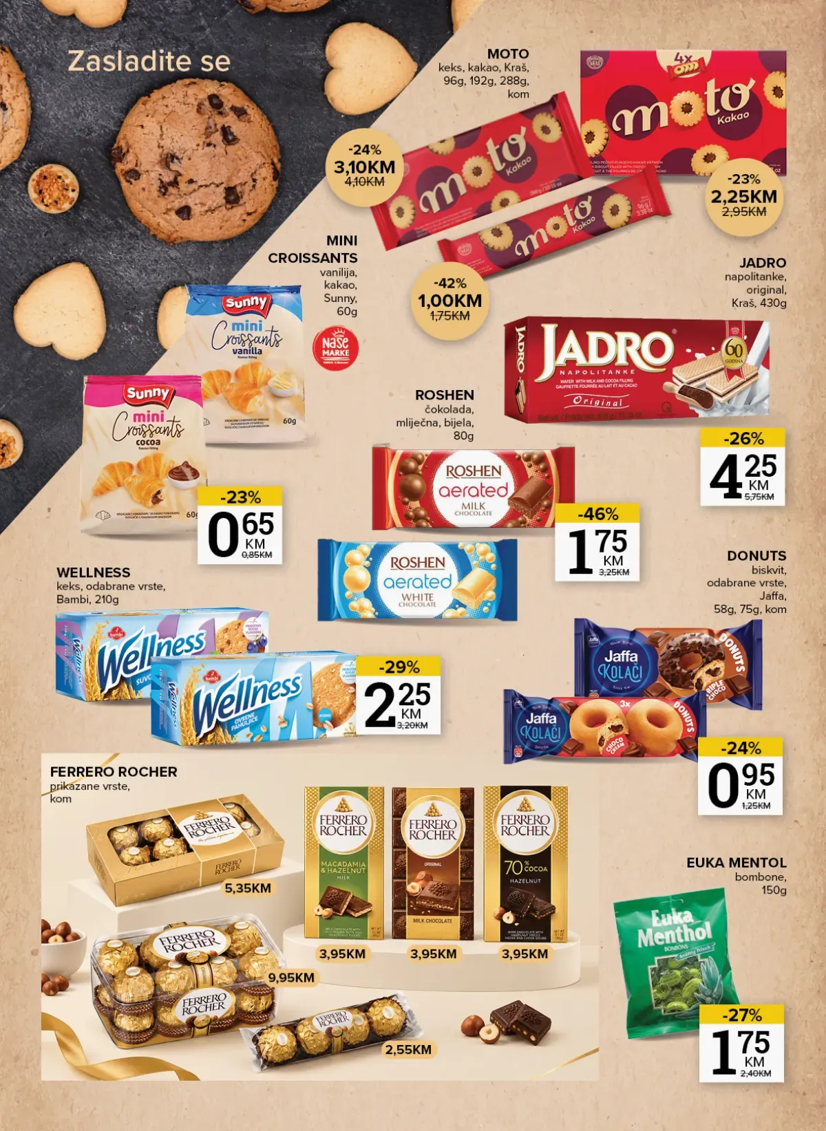 Konzum i Mercator slatkiši – Moto, Jadro, Roshen, Wellness i Ferrero Rocher