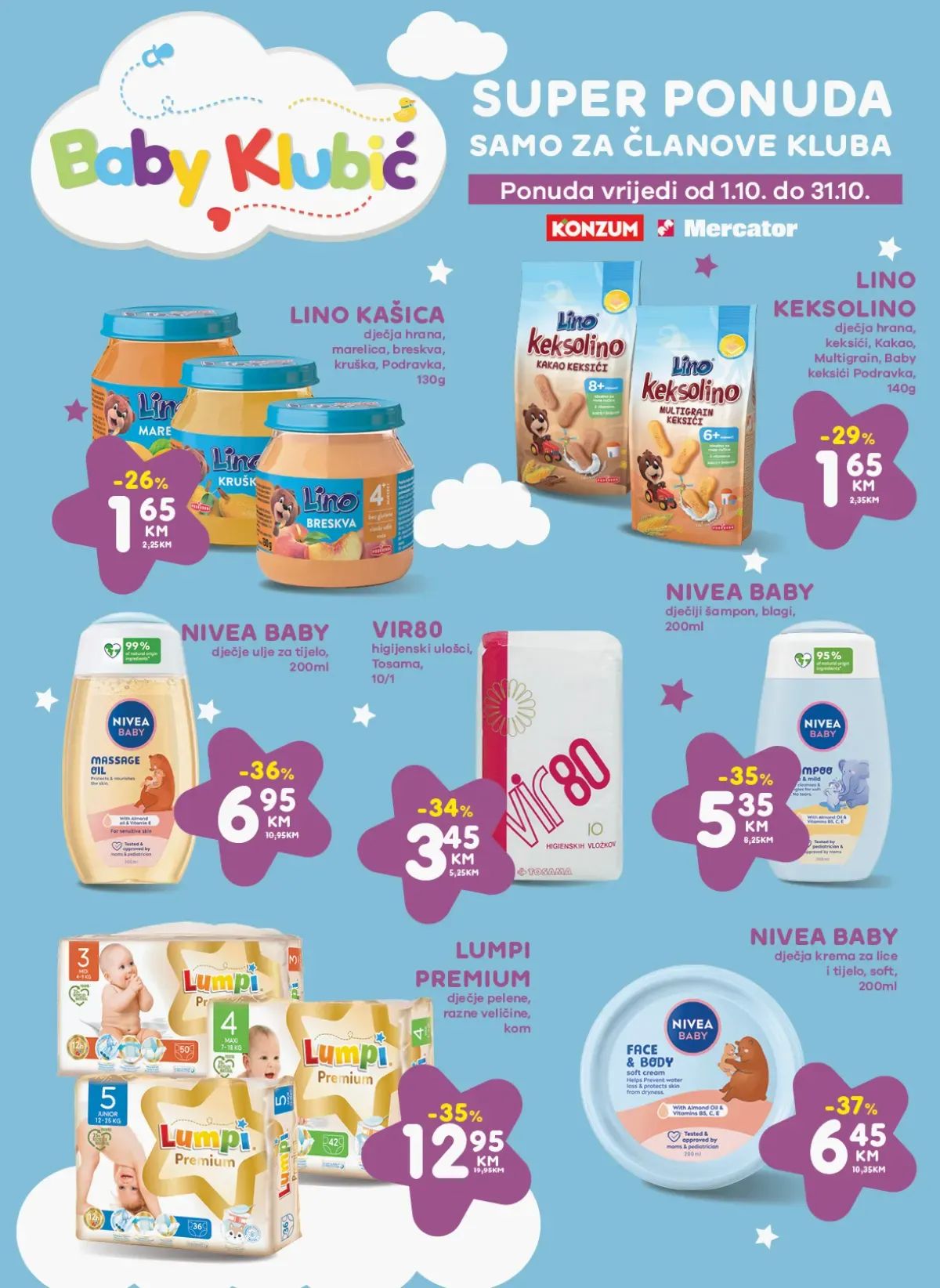 Konzum i Mercator Baby Klubica ponuda – Lino, Keksolino, Nivea Baby i Lumpi