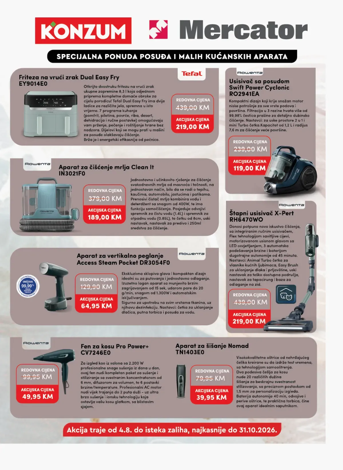 Konzum i Mercator Tefal i Rowenta mali kućanski aparati