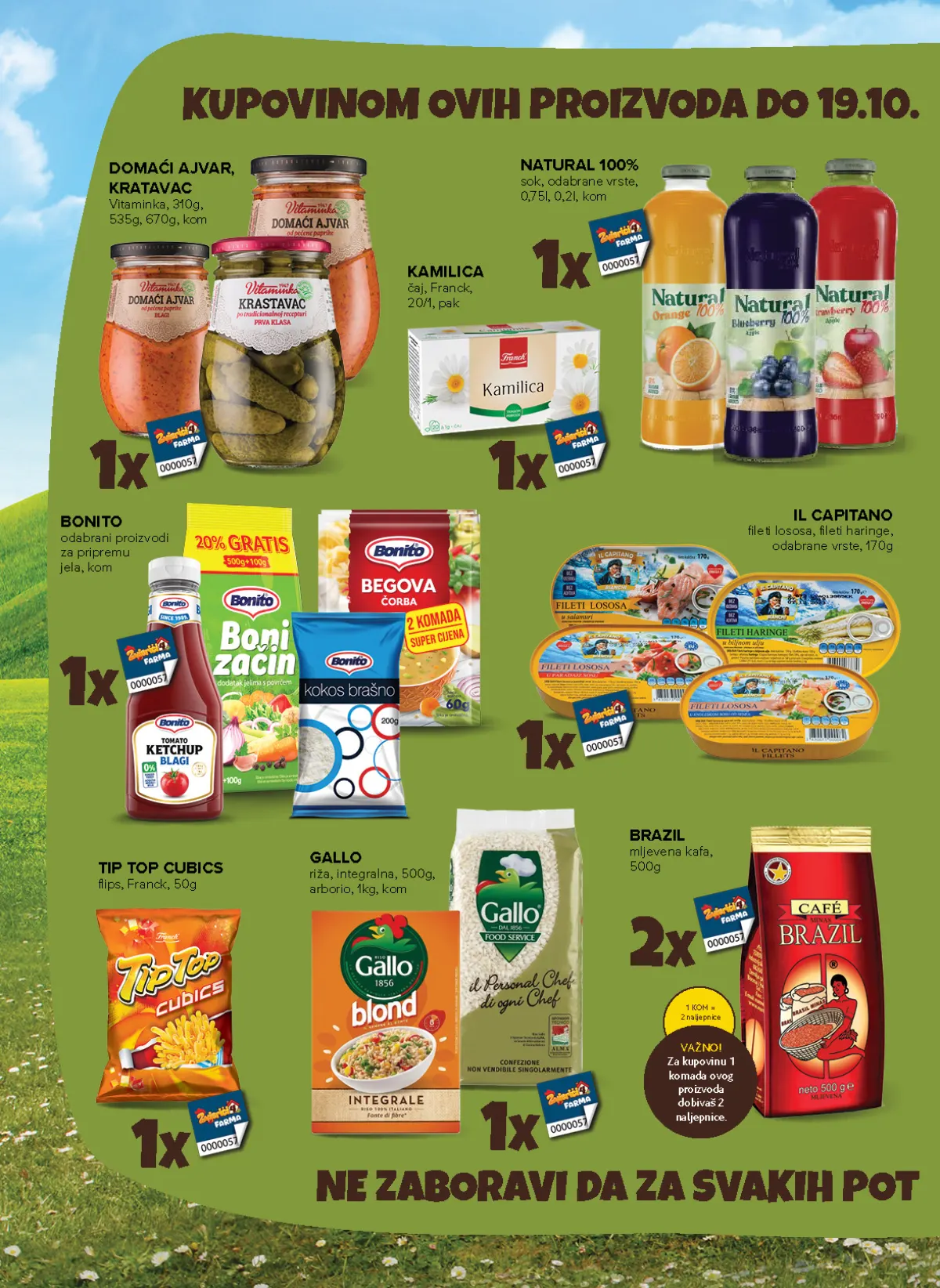 Vitaminka ajvar i krastavci, Natural sokovi, Bonito proizvodi i Brazil kafa uz dodatne naljepnice