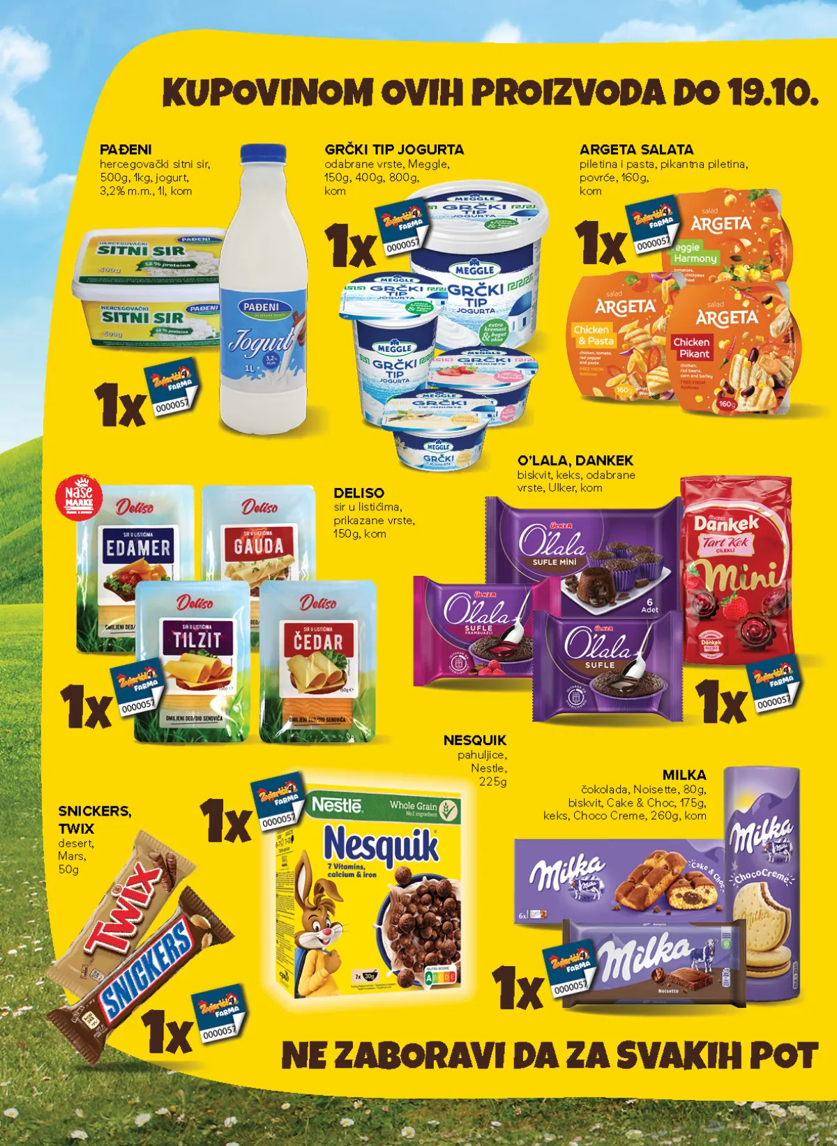 Pađeni sir i jogurt, Meggle grčki tip jogurta, Deliso sirevi i Milka slatkiši uz naljepnice