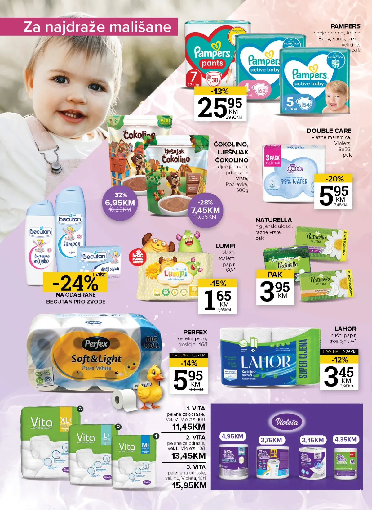 Pampers pelene 25,95 KM i Čokolino 500 g za 6,95 KM na akciji