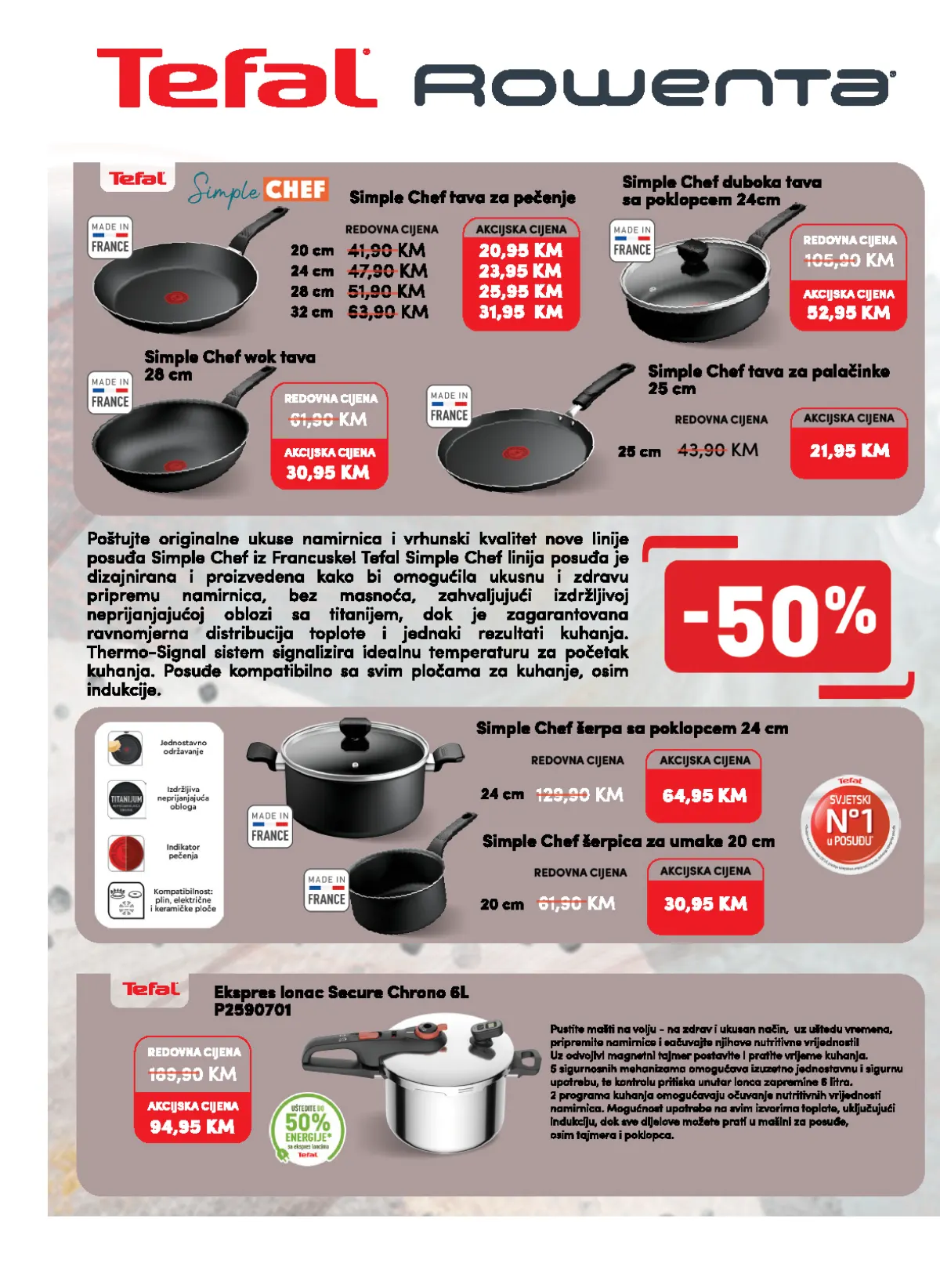 Tefal Simple Chef tava 20 cm za 20,95 KM i šerpa s poklopcem 24 cm za 64,95 KM