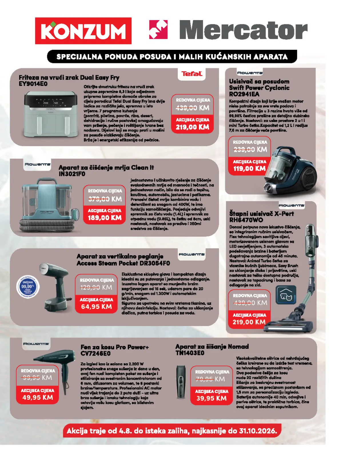 Tefal Dual Easy Fry friteza 219,00 KM i Rowenta Swift Power Cyclonic usisivač 119,00 KM
