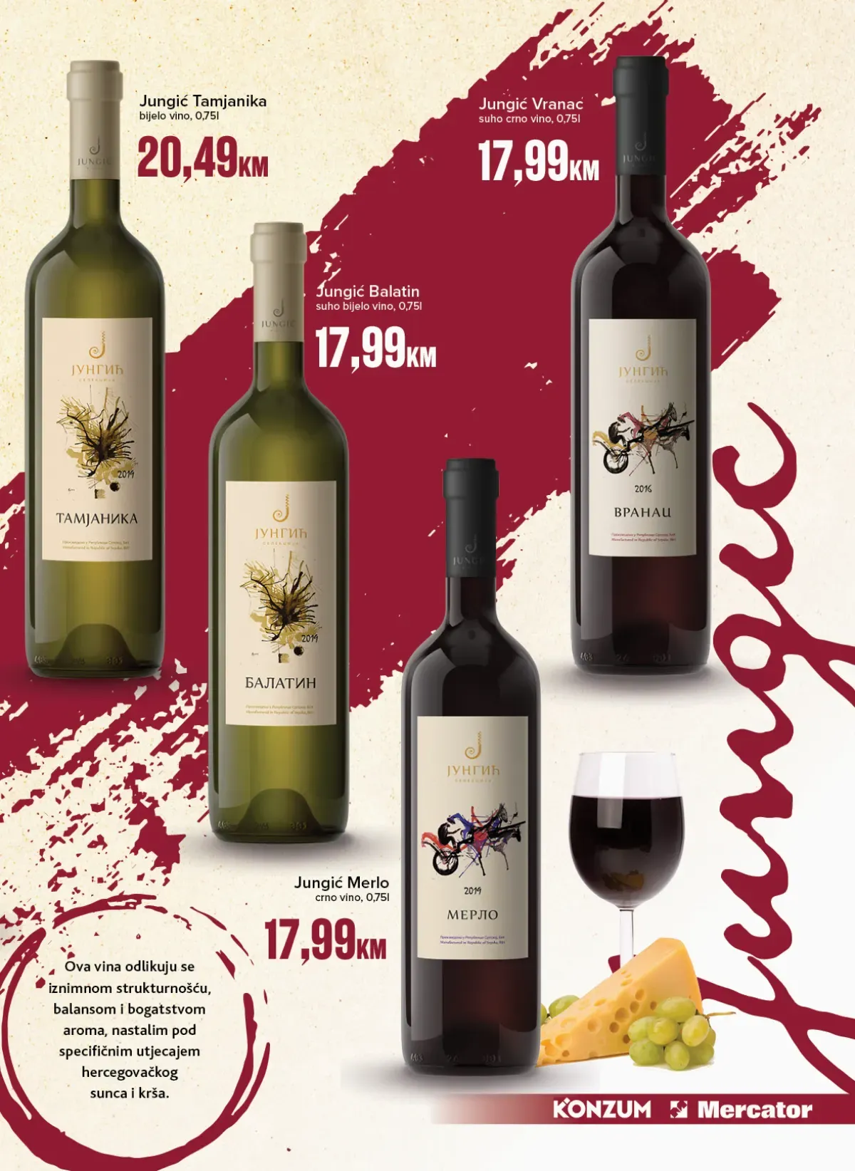 Jungić vina Tamjanika, Blatina, Merlo i Vranac