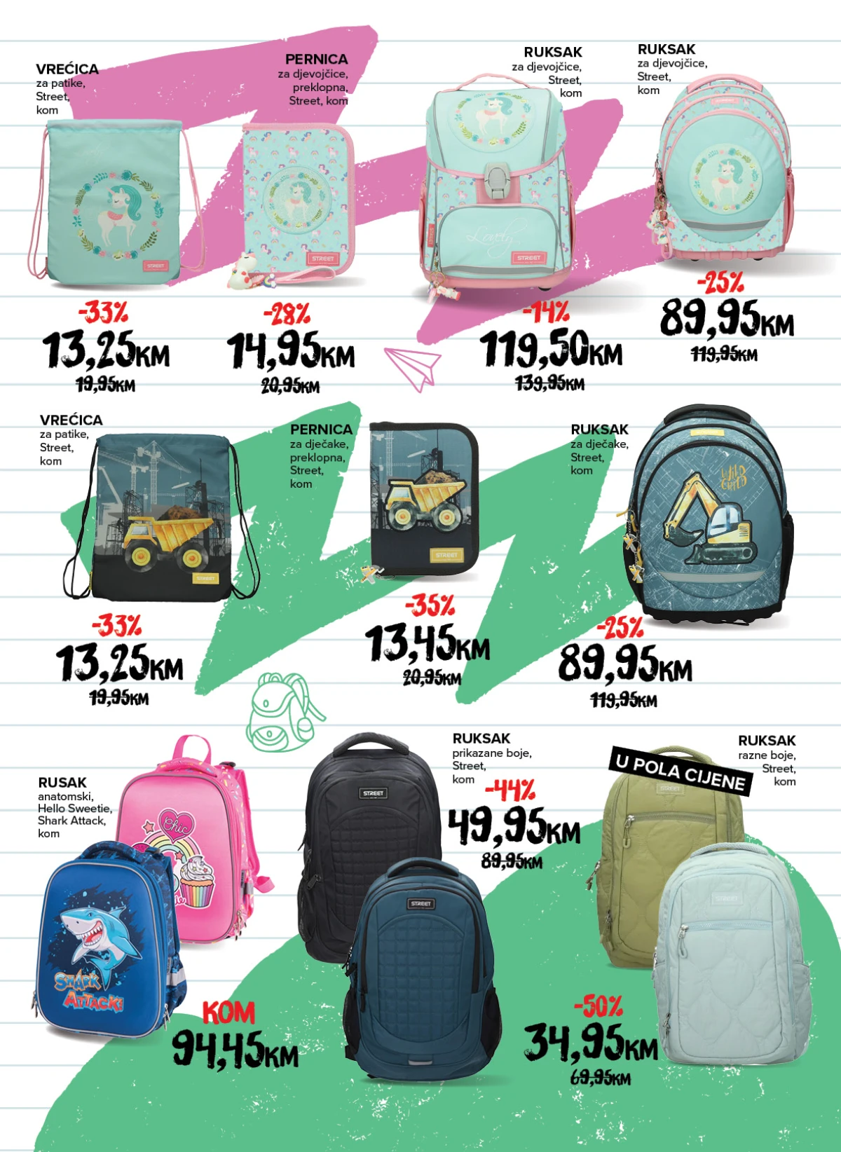 Konzum i Mercator školski katalog – Street ruksaci, pernice i vrećice za patike uz popuste do 50%
