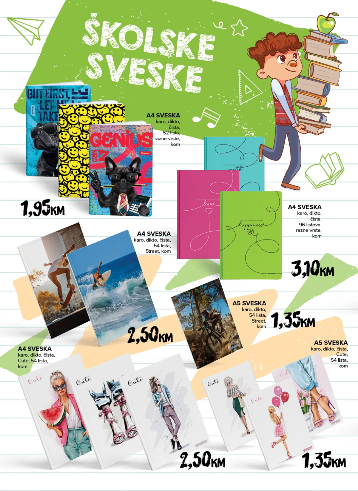 Konzum i Mercator školski katalog – A4 i A5 sveske Street i Cute po cijenama od 1,35 KM