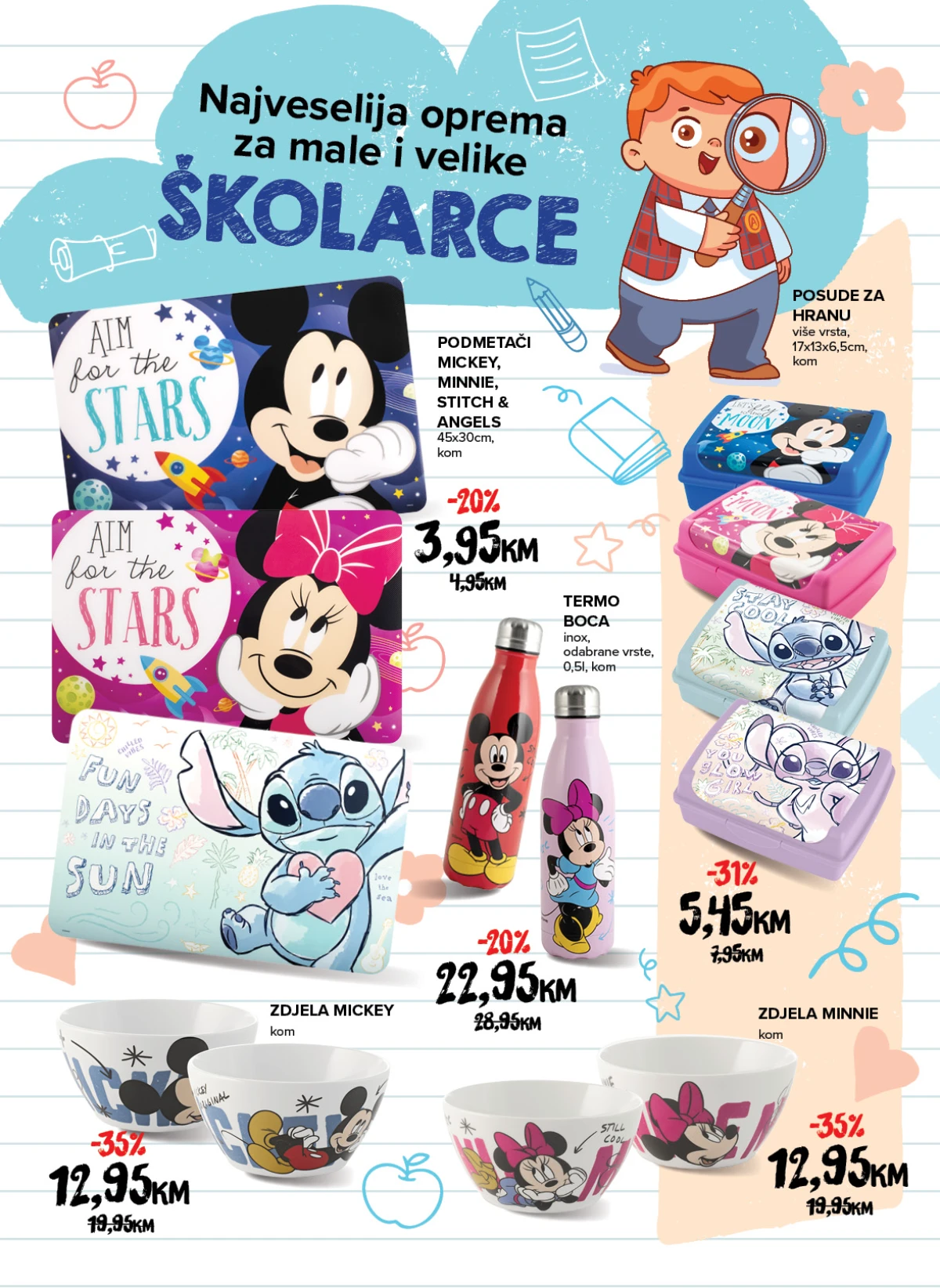 Konzum i Mercator školski katalog – Mickey i Minnie zdjele, posude za hranu i termo boce