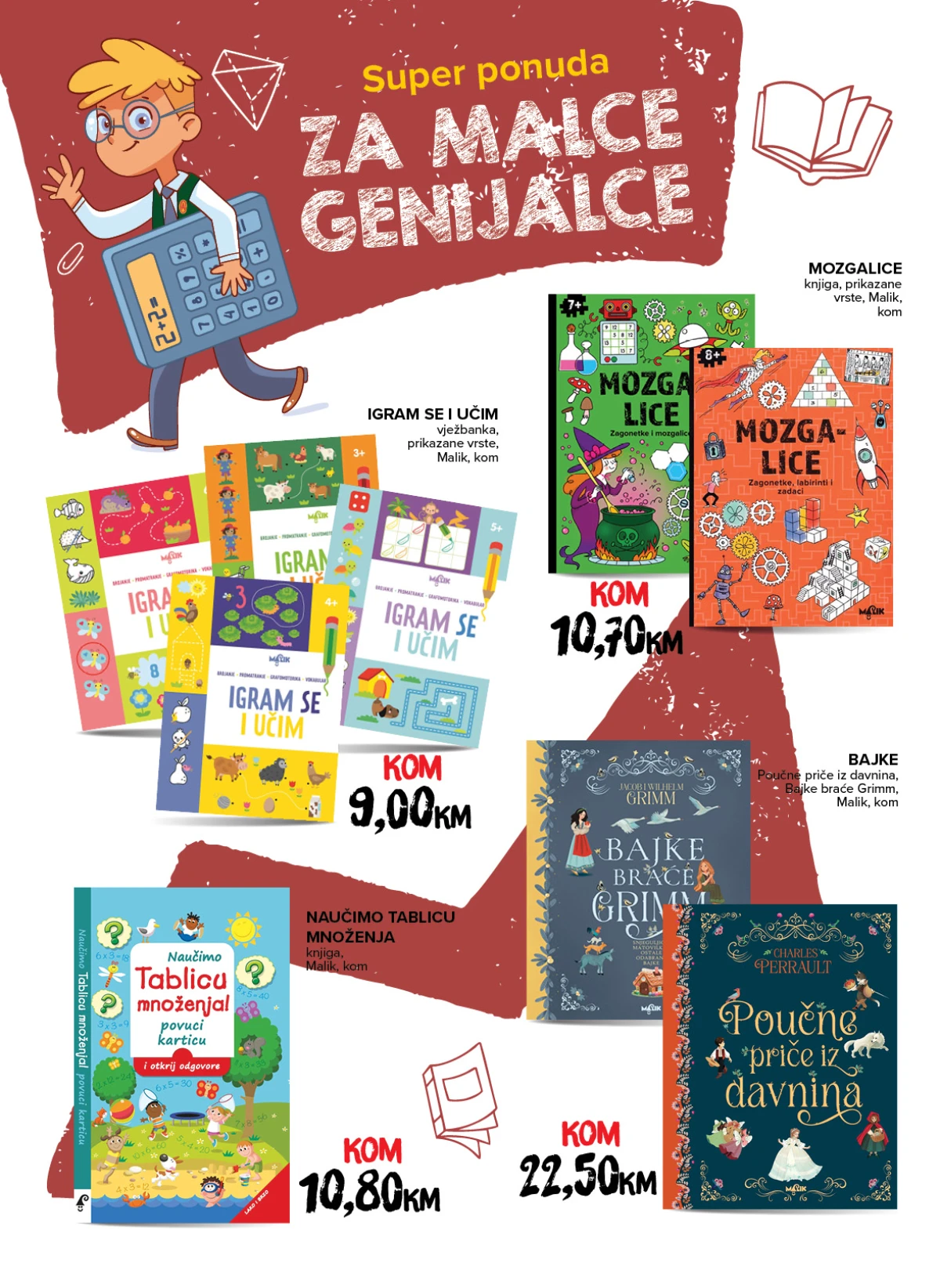 Konzum i Mercator školski katalog – Malik mozgalice, vježbanke, tablica množenja i knjige bajki